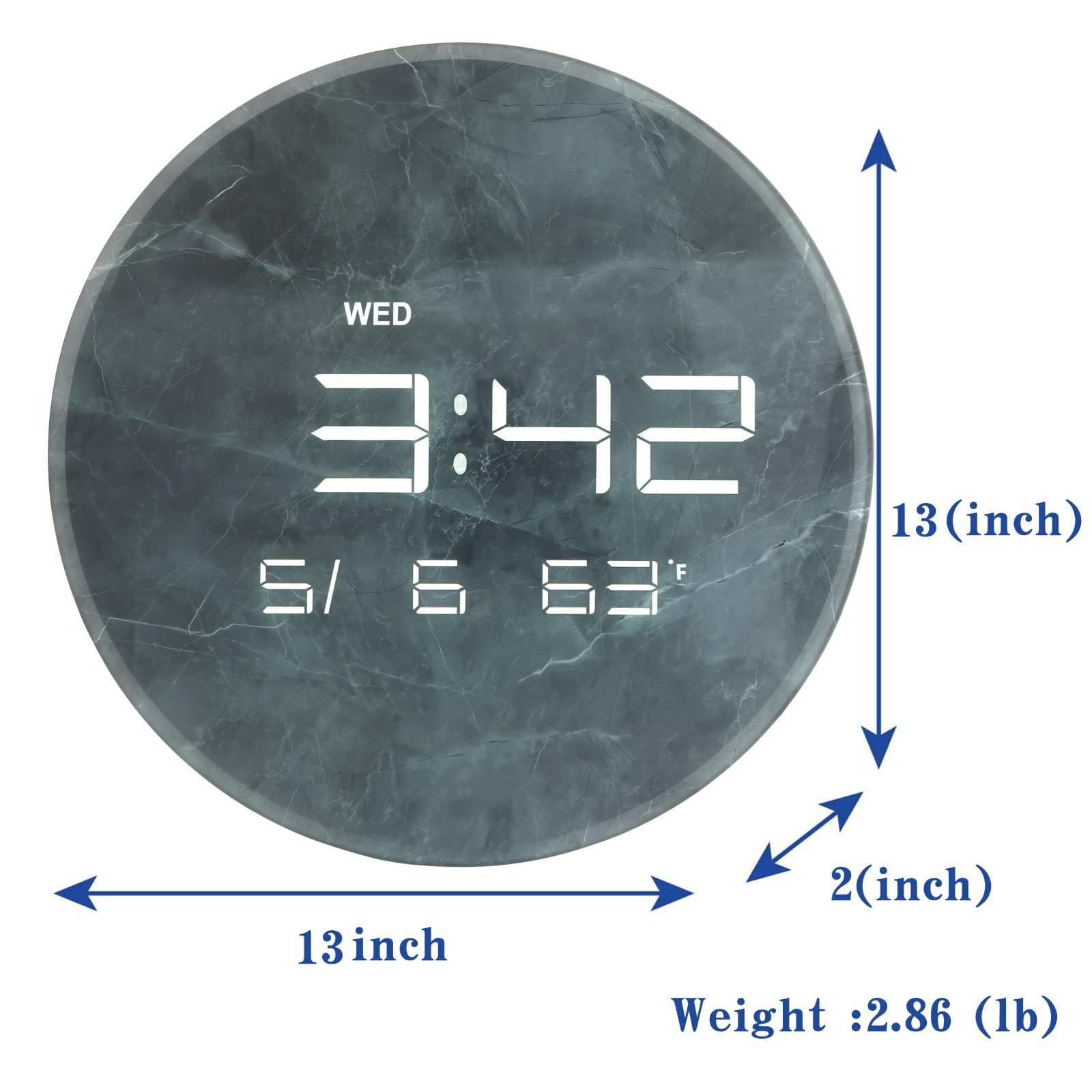 Nbdeal HUI-7855 Horloge murale numérique avec écran LED, calendrier et température de 13", gradation automatique, format 12/24 heures, utilisation murale et de bureau