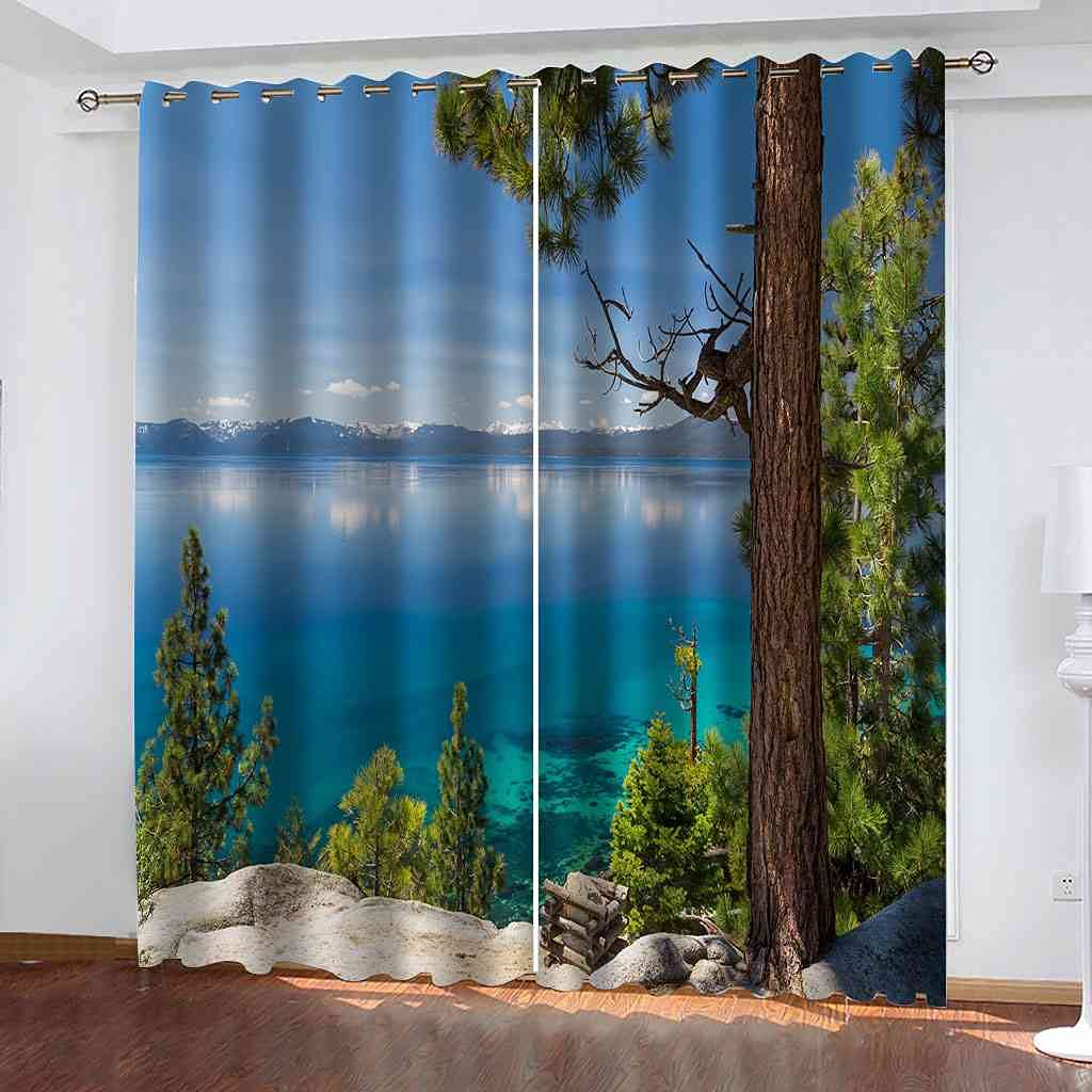 Rideaux paysage du lac bleu pour décorer la chambre d'enfants et la cuisine