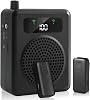 Voice Amplifier with Wireless Lavalier Microphones, Portable Voice Amplifier for Teachers, Speaker with 2 clip Microphones, PA System for Training, Meetings and Outdoors (Black)