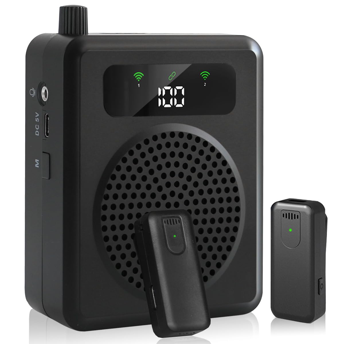 Amplificatore vocale portatile con microfono lavalier, clip on microfono con altoparlante, amplificatore vocale wireless con microfonos per insegnanti in classe, riunioni e all'aperto (Nero)