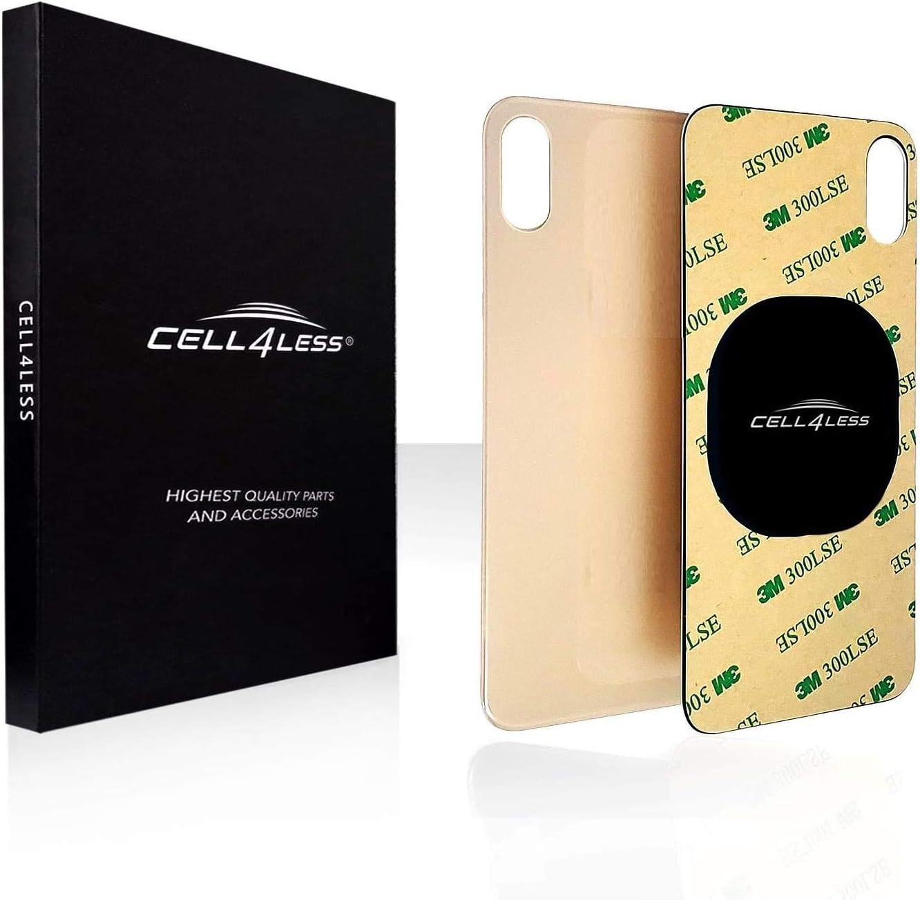 Cell4less Back Glass Compatible with The iPhone Xs W/Full Body Adhesive, Removal Tool, and Wide Camera Hole No Logo (Gold)
