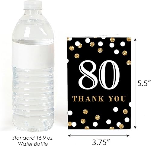 Miniatura 3 de Big Dot of Happiness Tarjetas de agradecimiento para adultos de 80 años, color dorado, para fiestas de cumpleaños (8 unidades)
