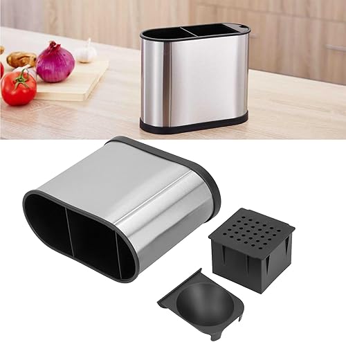 Miniatura 6 de Soporte para utensilios de cocina para encimera, organizador de cubiertos de acero inoxidable, soporte para utensilios de cocina, con 3