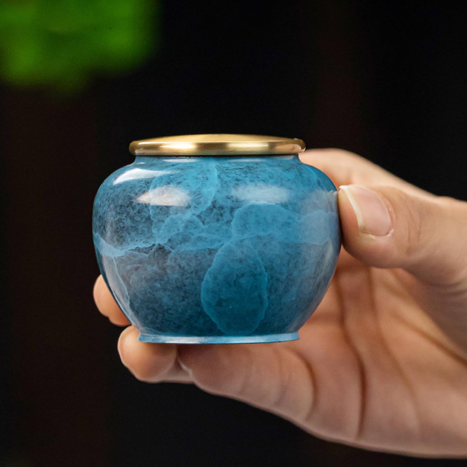 Mini Urnas para Cenizas Humanas, Puro Latón Pequeño Cremación Urnas para Cenizas Humanas Hermosas Azules Azules Azules Ujremorios Compartiendo Funerales