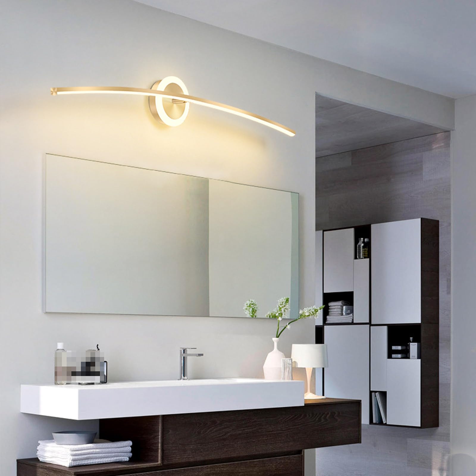 Luce Specchio Lampade da bagno dimmerabili a LED in oro sopra lo specchio Illuminazione da parete per bagno moderna dalla linea semplice Lampada da toeletta a striscia lunga per armadietto Trucco