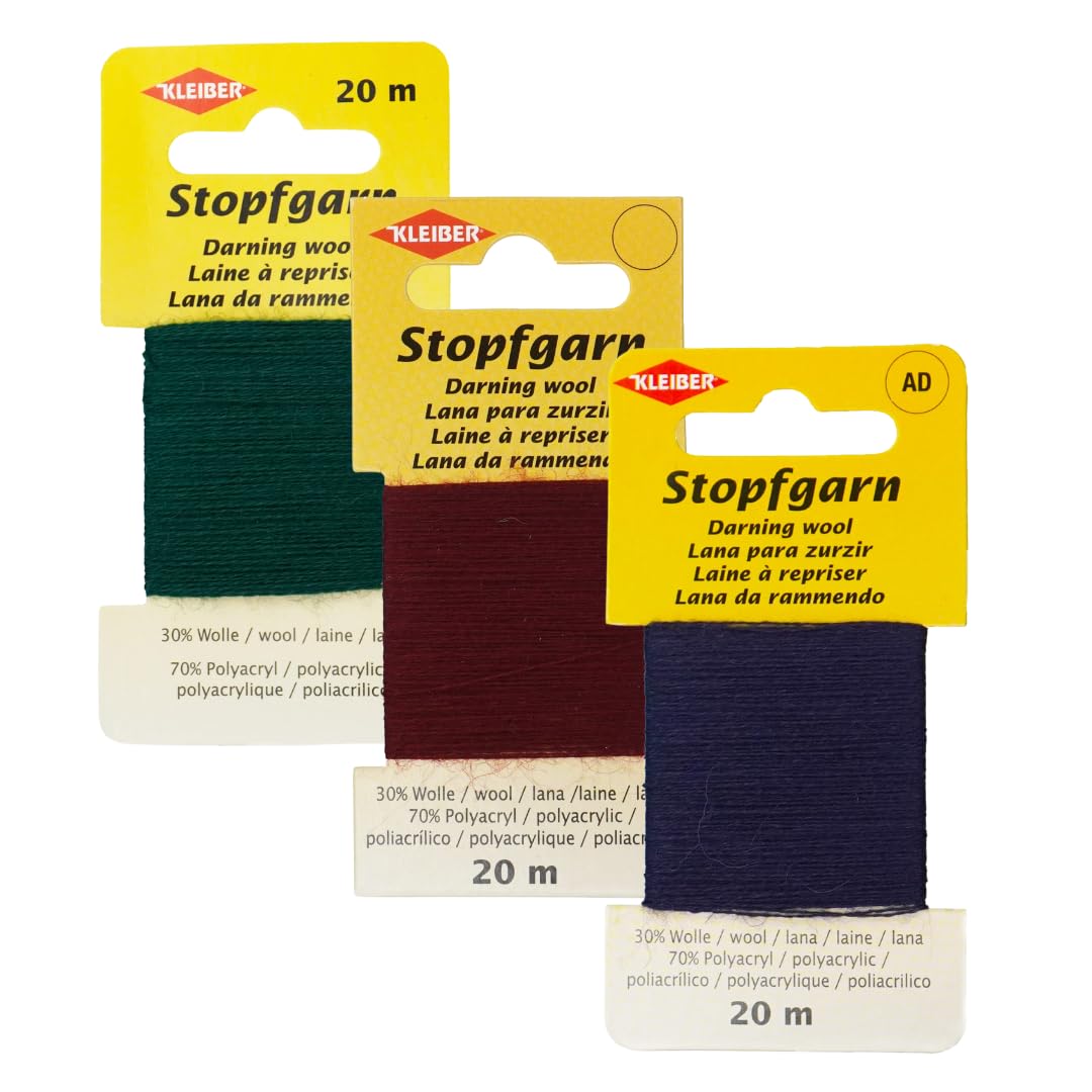 Kleiber Darning Wool Bundle by Trimz - Rich Tones - Dark Red, Navy, Dark Green - 3 Pack — image 1