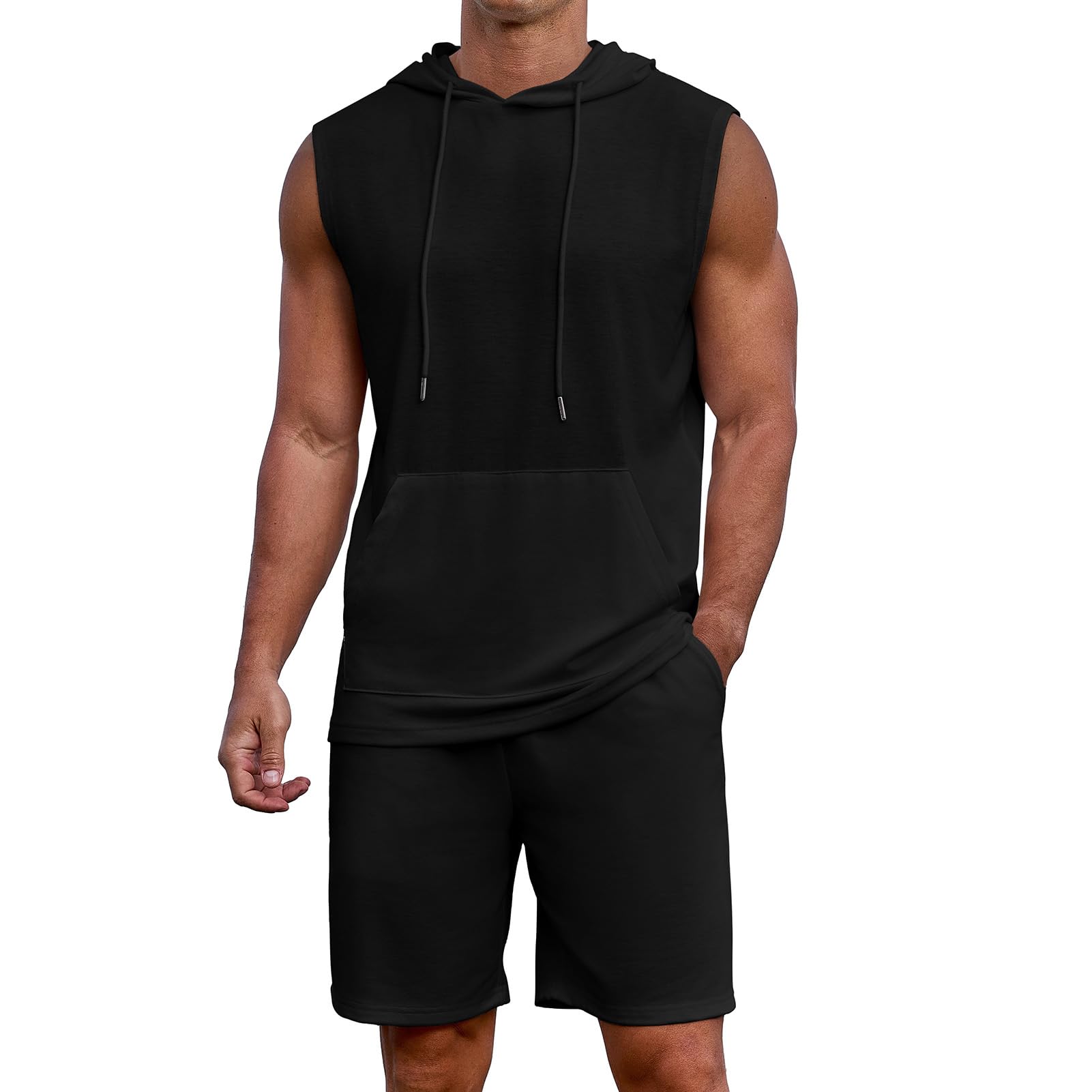 Uni Clau Men's Short Sleeve Summer Tracksuit Hooded Tanks Tops Sweatsuit 2 Piece Casual Sports Shorts Set