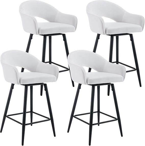LukeAlon Velvet Swivel Counter Stools Set of 4, Open Back