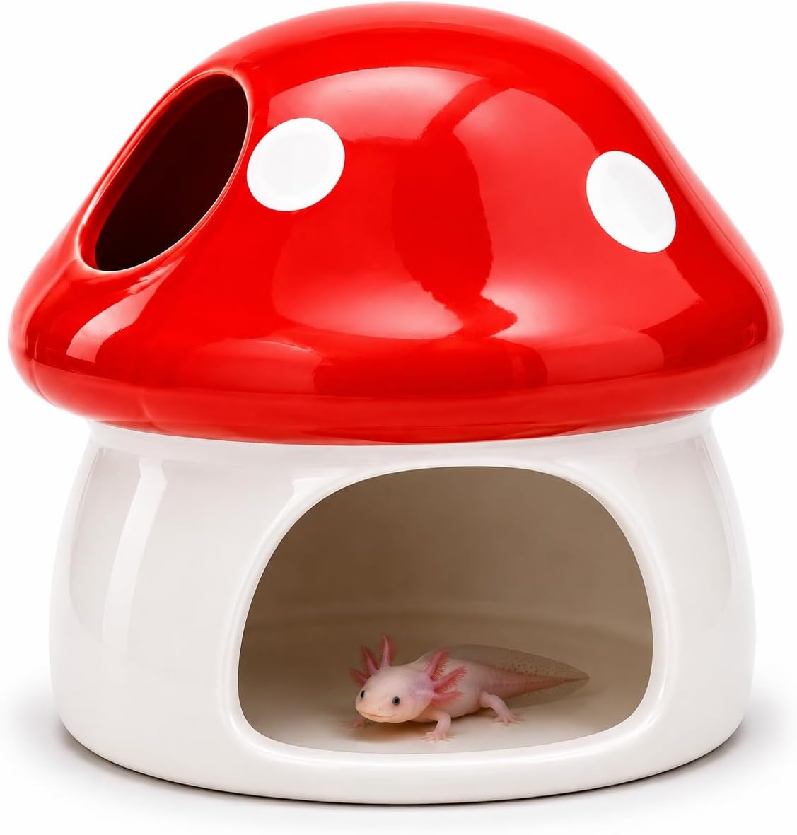 Ceramic Axolotl Hide Cave Hideout Tank Accessories Aquarium Decor for Pets | Hollow shaded resting spot、Weighted base, stays put、Fade-resistant glaze finish