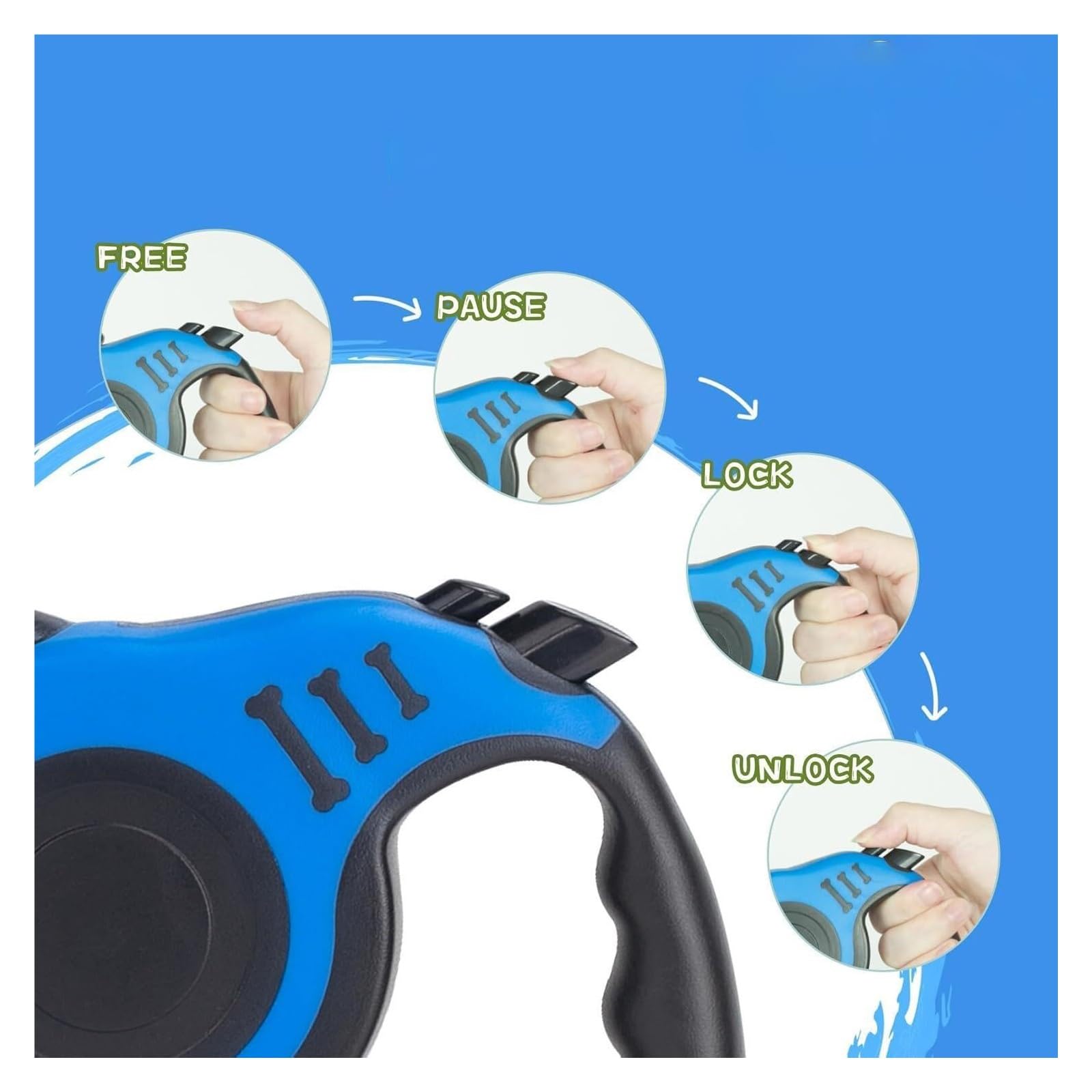 GOUJIAN Correa Retráctil For Perros, 360° Sin Enredos, Control con Un Solo Botón Y Resistente Material De Nailon, Correa Larga Retráctil con Soporte Correa De Perro Retráctil(Blue,5m)