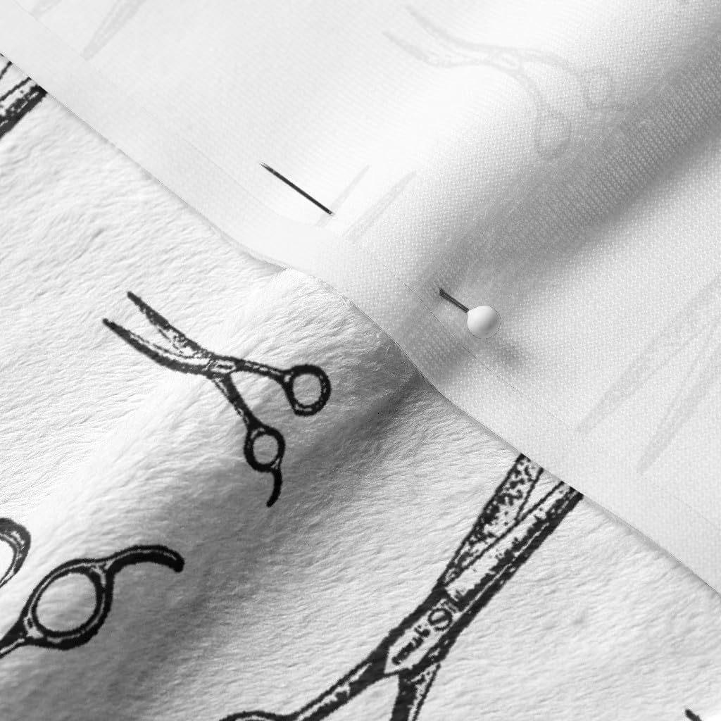 Spoonflower Fabric - Hair Salon Scissors Black White Retro Feminine Printed on Minky Fabric by The Yard - Sewing Baby Blankets Quilt Backing Plush