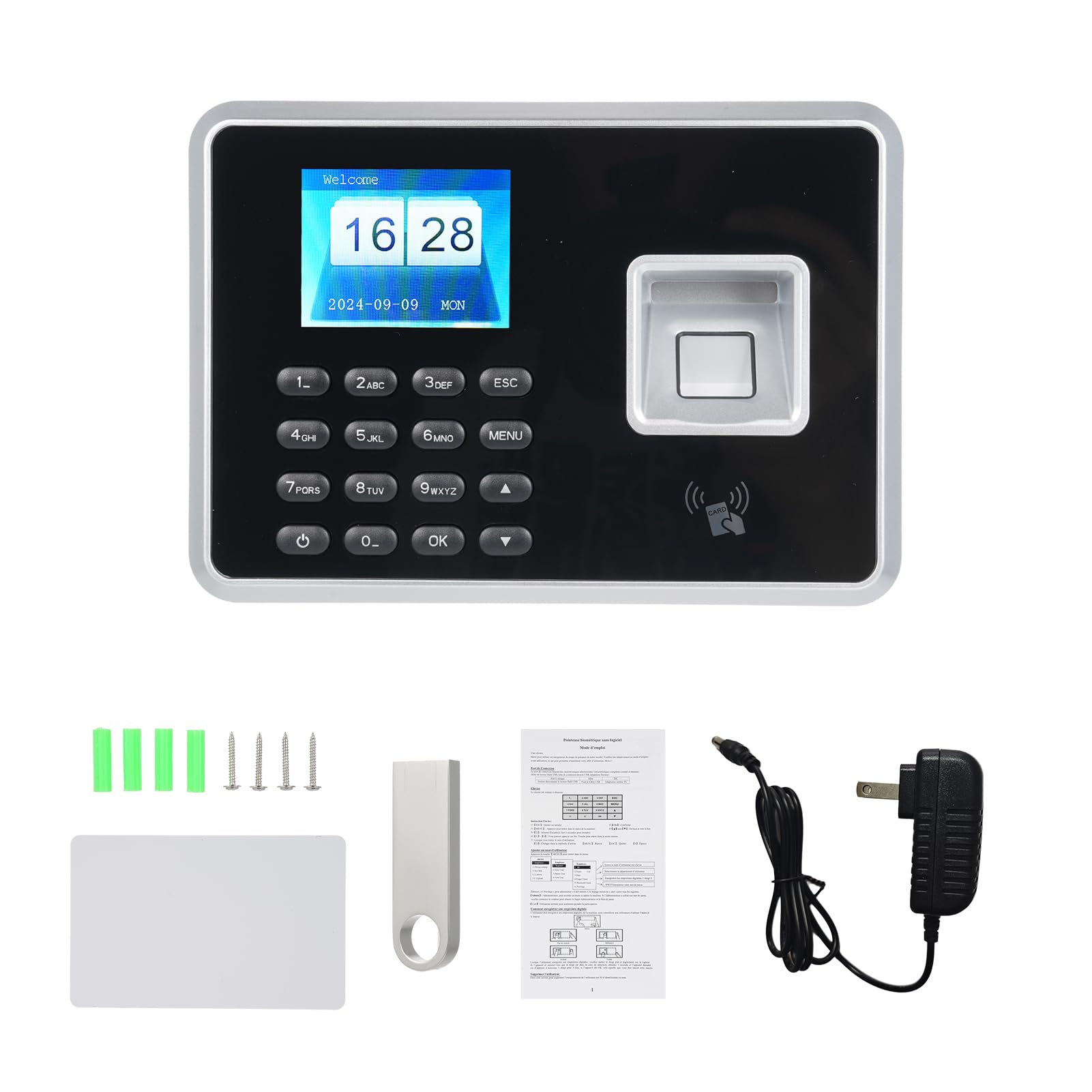 Bisofice A2 Rilevatore Presenze Dipendenti, Timbratrice Presenze con Scansione impronte digitali, RFID, Password, Timbracartellini Prompt Vocale, Display da 2,4", Argento