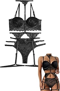 طقم ملابس داخلية دانتيل مع أحزمة شد، بدلة جذابة بتصميم ملفت للنساء من ستكسي فيث