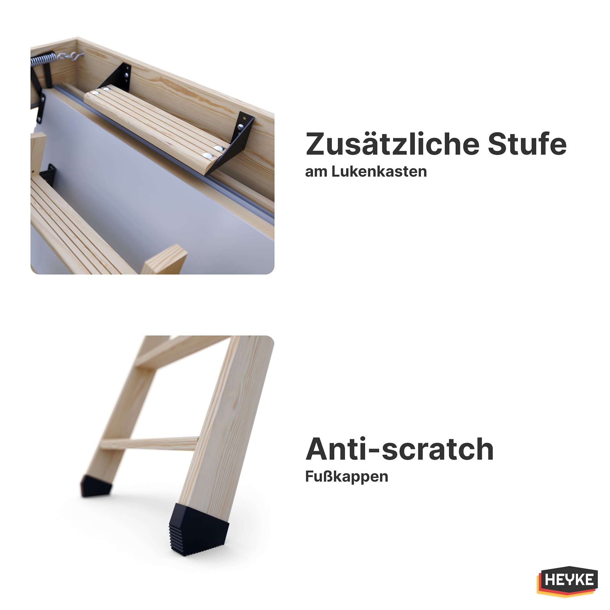Pro-Passiv HEYKE W1 Bodentreppe mit Zwei Handläufe + Isolierschaum + 3 Dichtungen | U-Wert 0,36 W/M2*K | Luftdichtheitsklasse 4 | Assistenz-Federmechanismus | Möbelqualität | Spart Energiekosten