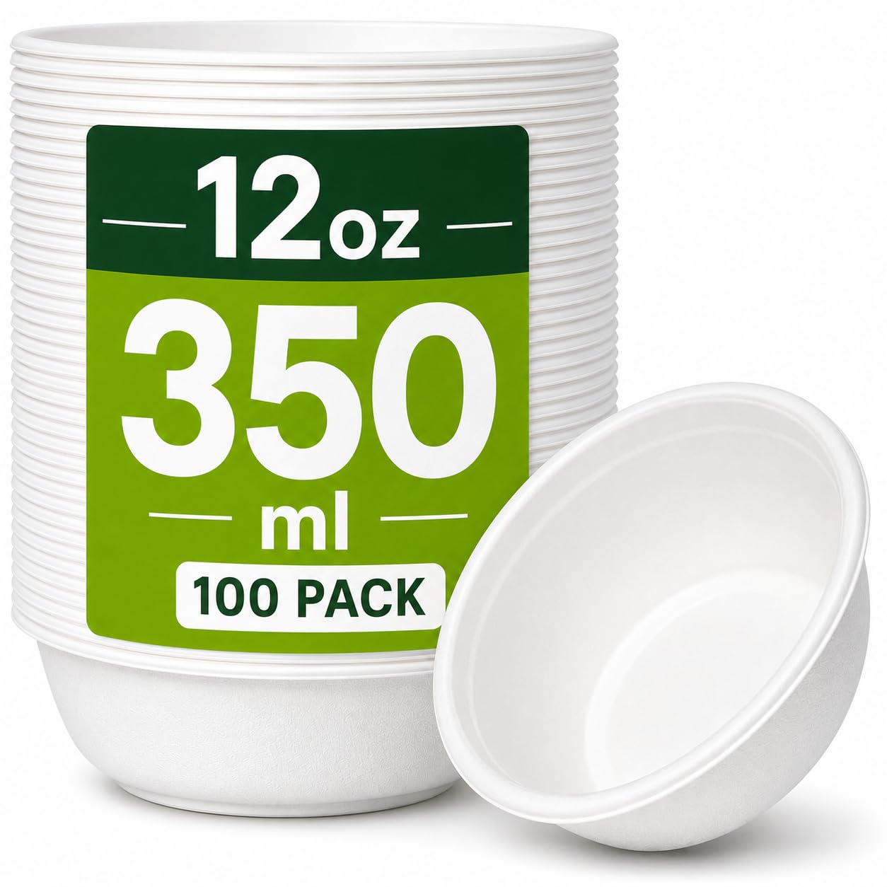 12oz 350m Disposabl Paper Bagasse Bowls 100 Pack Heavy Duty Compostable