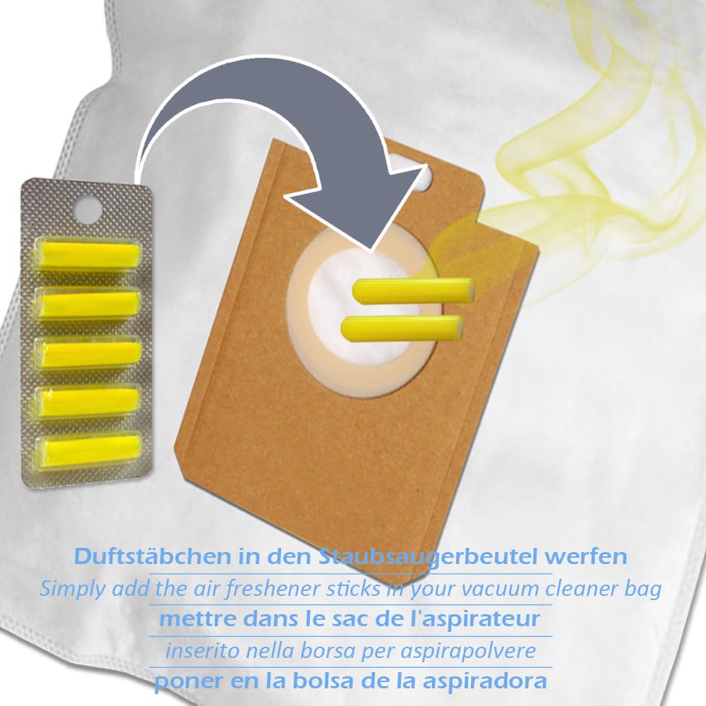 PakTrade 24 Bolsas de Aspiradora + 30 Aromas Compatible con Philips Transparent Bonny Blue, Turbomax 280, Twist&Clean, Ultra Long Performance | 24 Bolsas, Ambientador, Accesorios, Repuestos