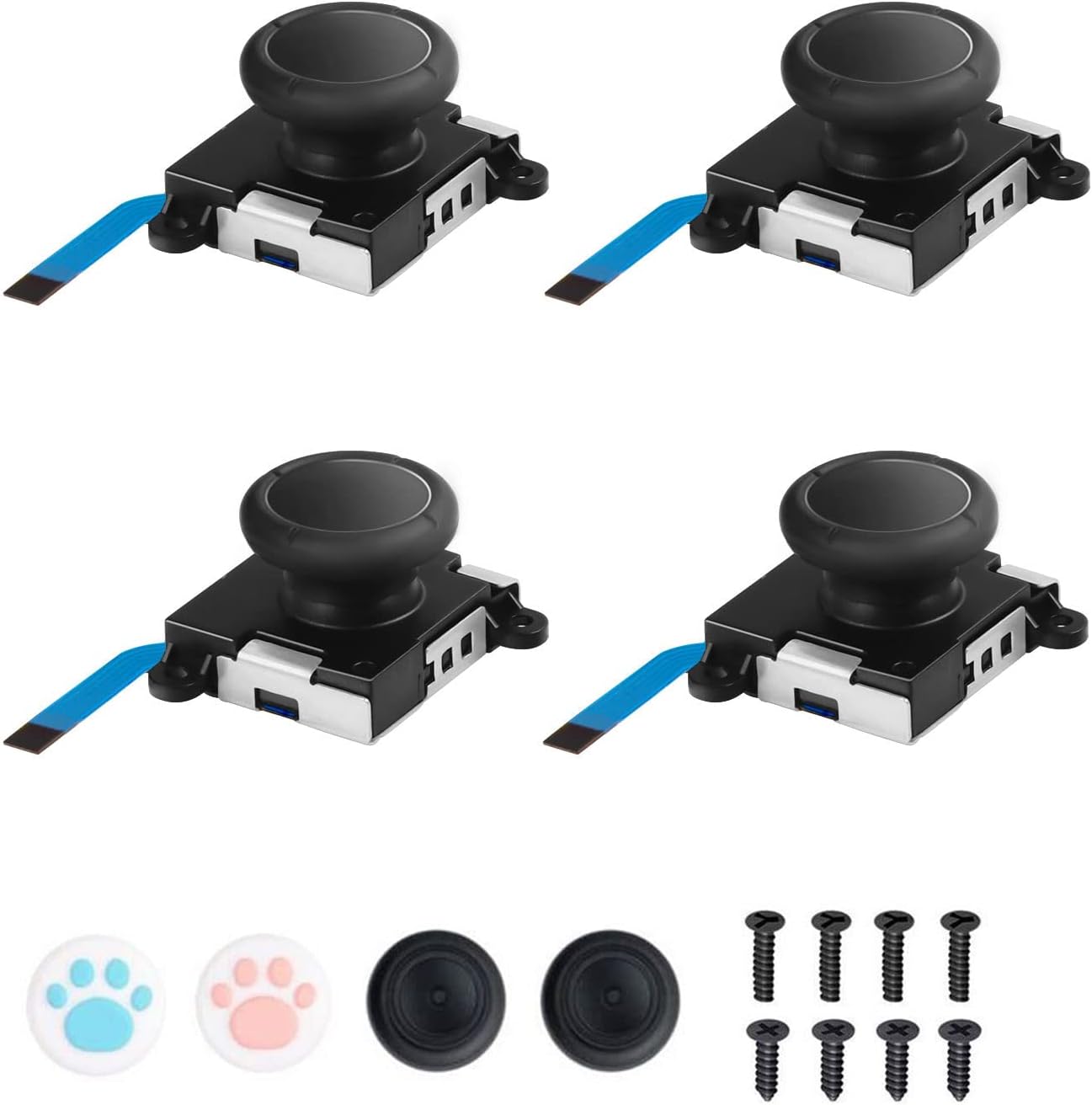 Joycon Joystick Replacement 4 Pack, Replacement Joy-stick Analog Thumb Stick for Switch Joycon Controller & Switch Lite, Left/Right Analog Joystick with Thumbstick Grips & Screws (4pcs Black)