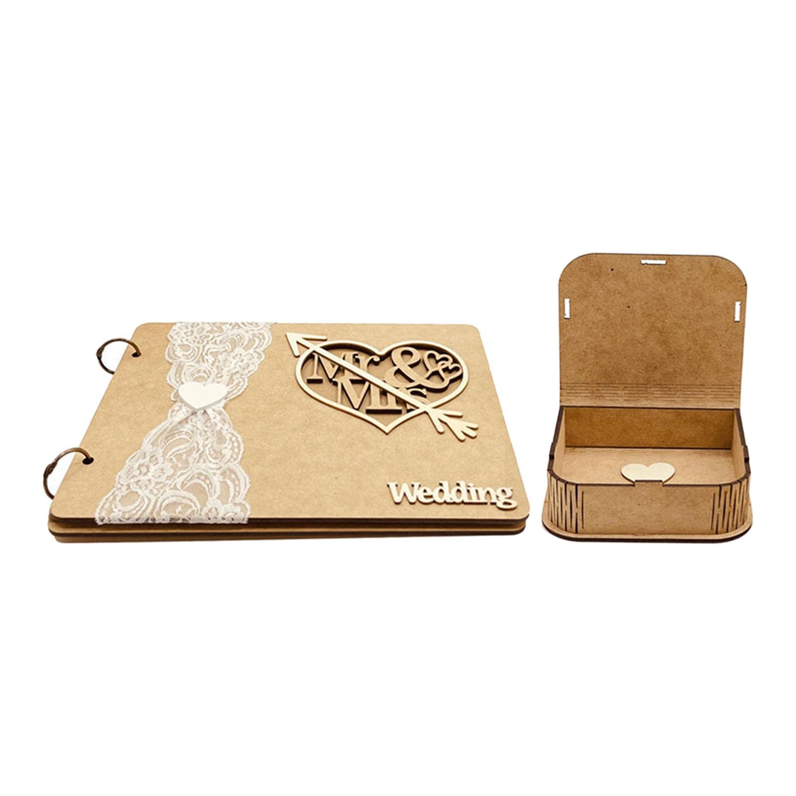 Libro de Firmas de Boda Corazón Caja Invitado Decoración Madera Marco Registro Mesa Rústica Adecuado para Regalos Shower Memoria Cumpleaños