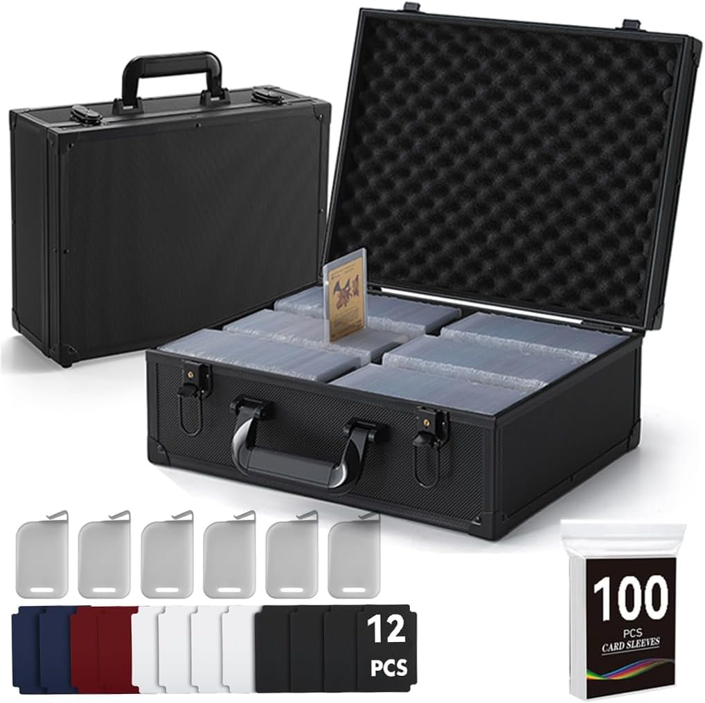 Leeora&Leekoo Pro-Grade Trading/Sports Card case with Sheet Protectors, Holds 1200+ 35PT 3"x4" Toploaders,Top Loading Clear Cover, Portable for Comic Con & TCG Events