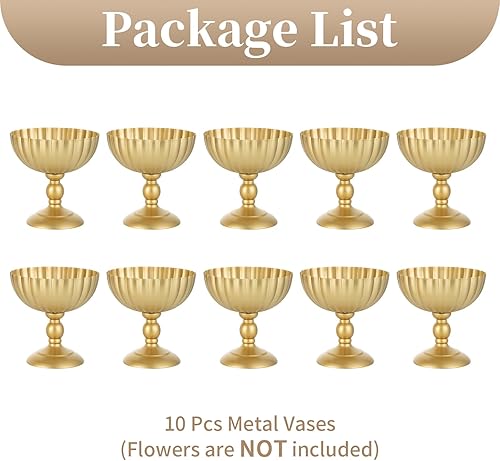Miniatura 9 de Sziqiqi Jarrón de urna para centro de mesa de boda jarrón de compota dorada de 7.9 pulgadas, decoración de mesa, juego de 10 macetas de arreglo
