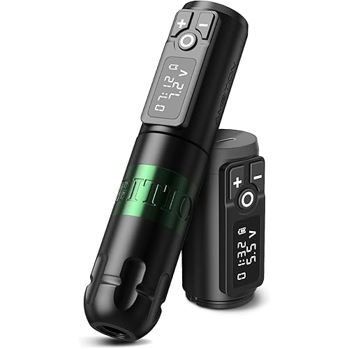 Ambition Soldier Rotary Battery Pen with Extra Battery Tattoo Cartridge Machine 2400mAh Wireless Power Japan Coreless Motor Digital LED Display Tattoo Equipment Supply for Professional Tattoo Artists