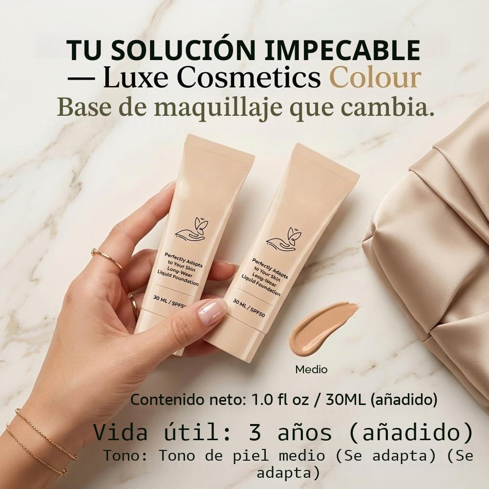 Luxe Cosmetics Colour Changing Foundation, Luxe Foundation Colour Changing Spf 50 for Mature Skin, Medium Coverage, Buildable Formula, Lightweight, Long-Lasting (1 Pcs)