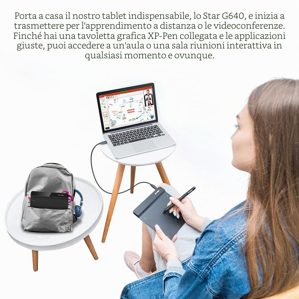 XP-PEN G640 Tavoletta Grafica 6x4 Pollici Ultrasottile, Stilo Passivo con 8192 Livelli senza Batteria, per firma digitale, disegno, osu