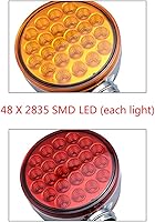 Vista 6 de amopa Corp - 2 luces LED redondas de doble cara, 4 pulgadas, color rojo y ámbar, 48 luces LED, señal de giro cromada, Miro-reflex, reemplazo sellado