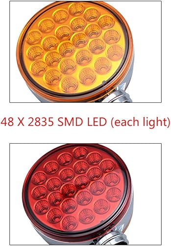 Miniatura 8 de Astra Depot 2 luces LED de 4 pulgadas redondas de doble cara para montaje en perno prisionero rojo/ámbar 48 luces LED de parada y giro con cromo,