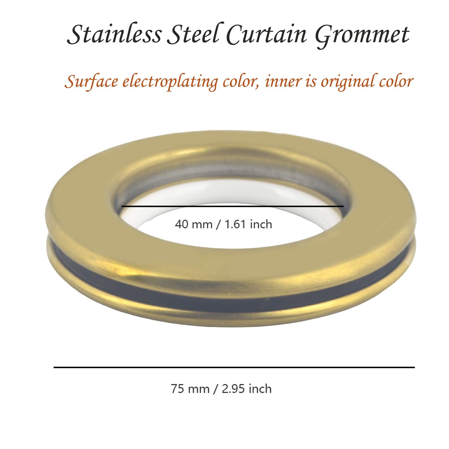 Kit d'œillets de rideaux ronds en métal avec œillets en acier inoxydable de 4,5 cm de diamètre intérieur (32, doré)