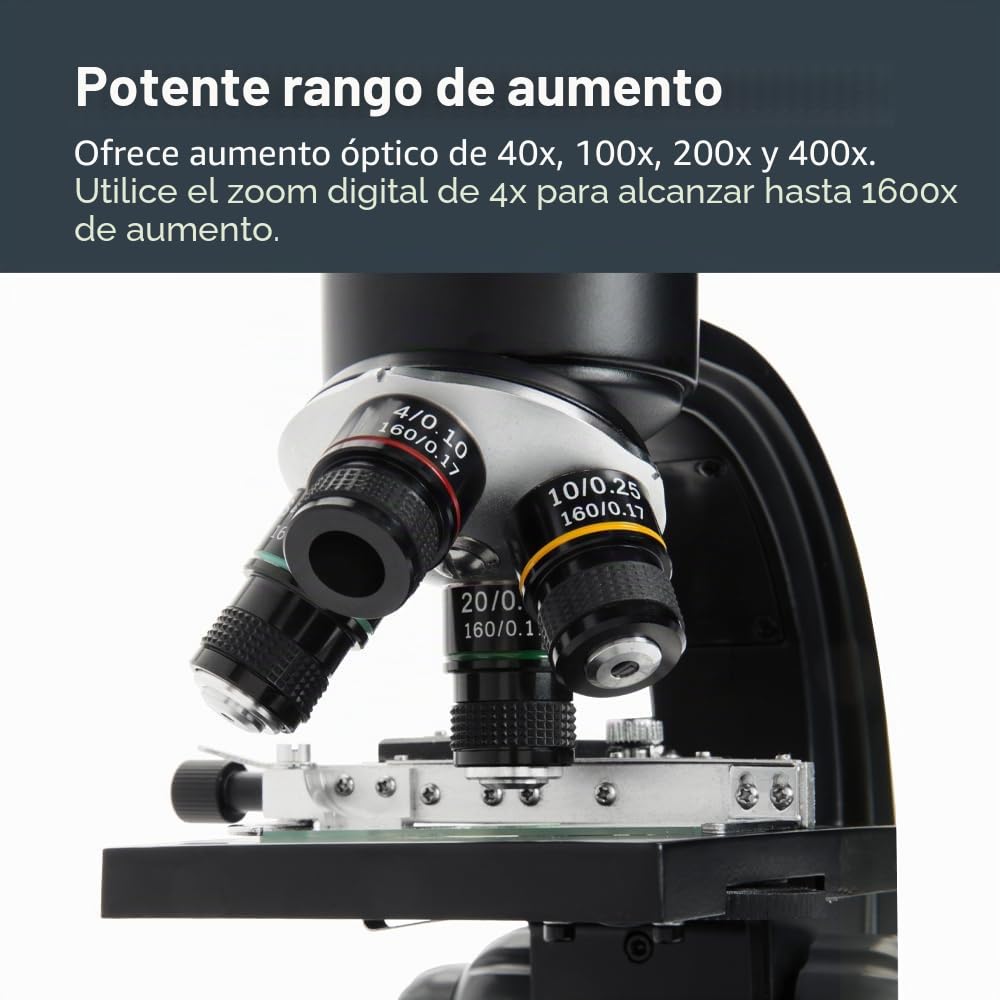 Celestron 44347 TetraView: microscopio digital con pantalla táctil LCD, 40x-400x aumentos, negro/plata