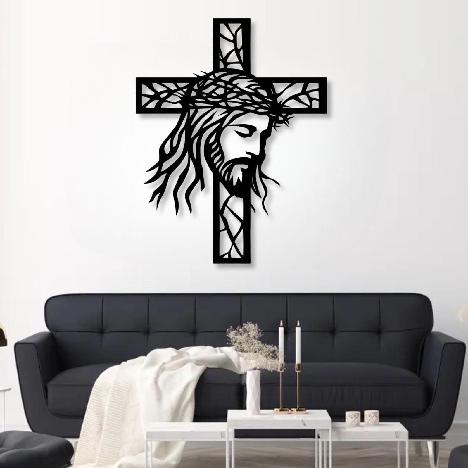 Sculpture Croix Jésus en métal design moderne décoration de standing