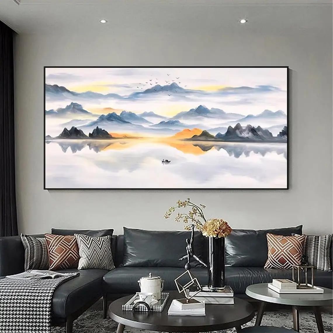 GOSRD Abstract Mountain Lake On Canvas Prints Painting Nature Landscape Modern Art Home Decor Wall(60X120cm)