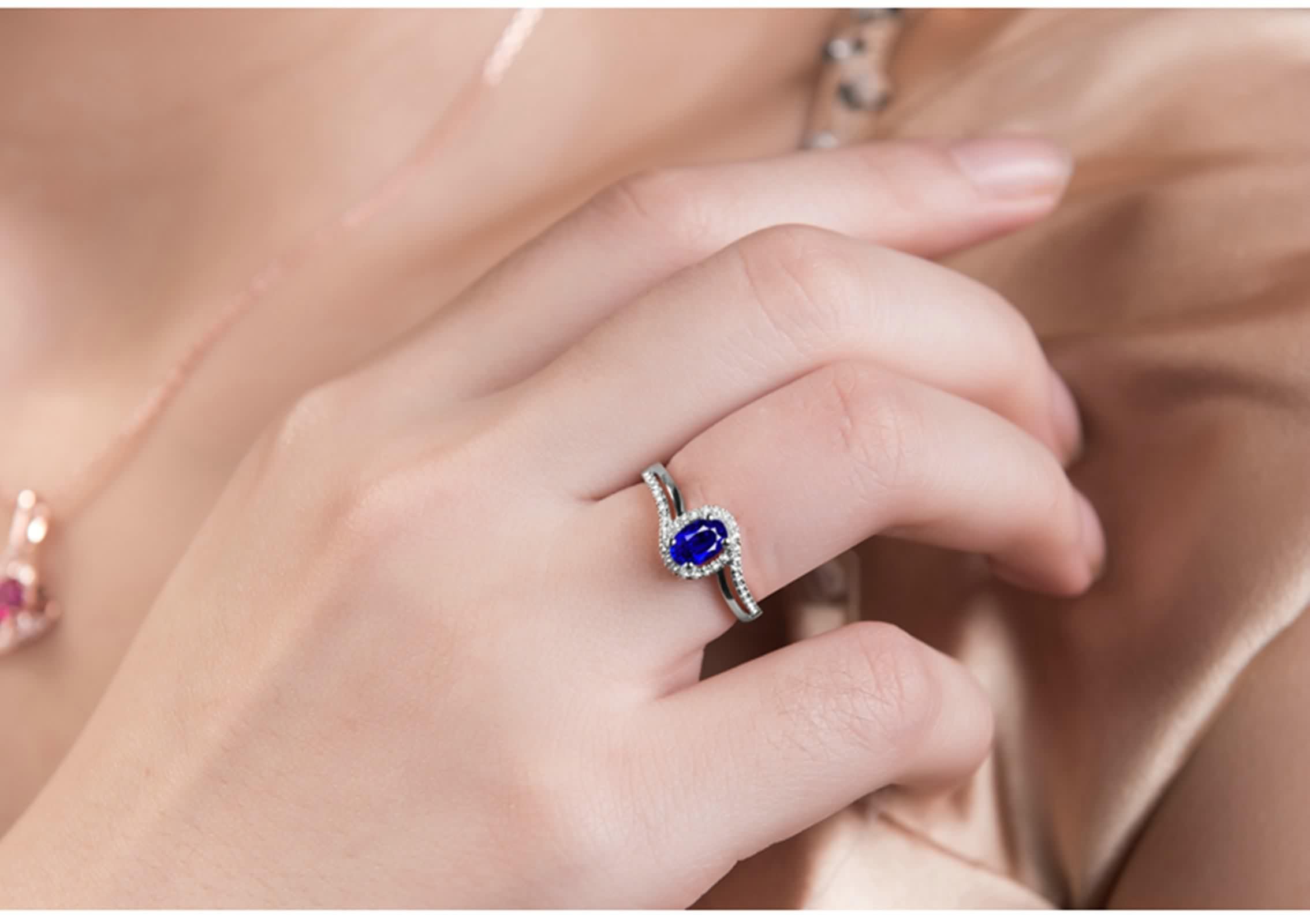 Verlobungsring Damen 18K, Verlobungsringe Labor Erstellt Saphir Ovale Form Silber Ehering für Schwester