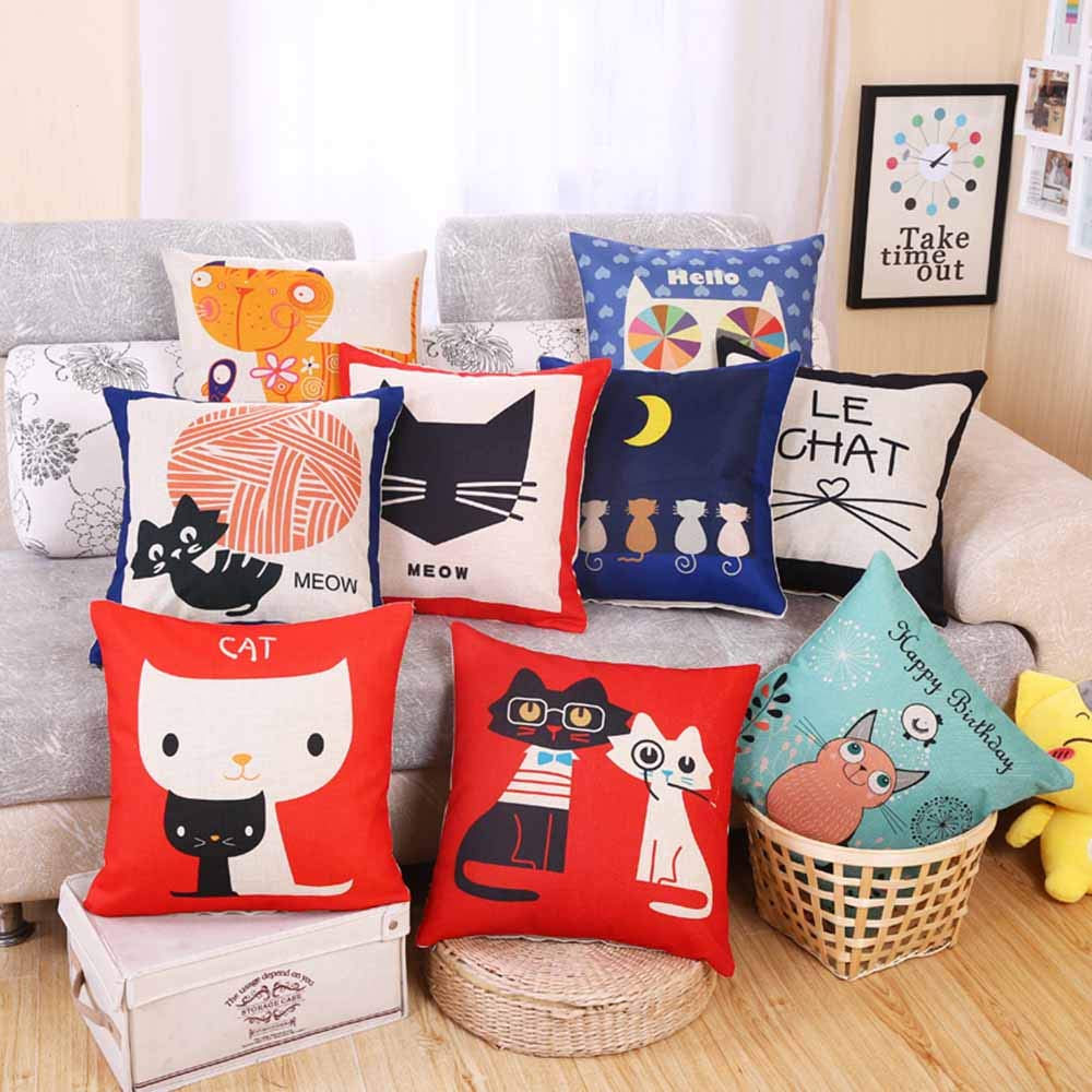Funda De Almohada para Cojín Cuadrado Algodón Lino para Sofá Cama Decoración Funda De Almohada Adecuado para Sala De Estar, Sofá, Dormitorio, Automóvil, Decoración del Hogar,Juego De 9 45 * 45Cm