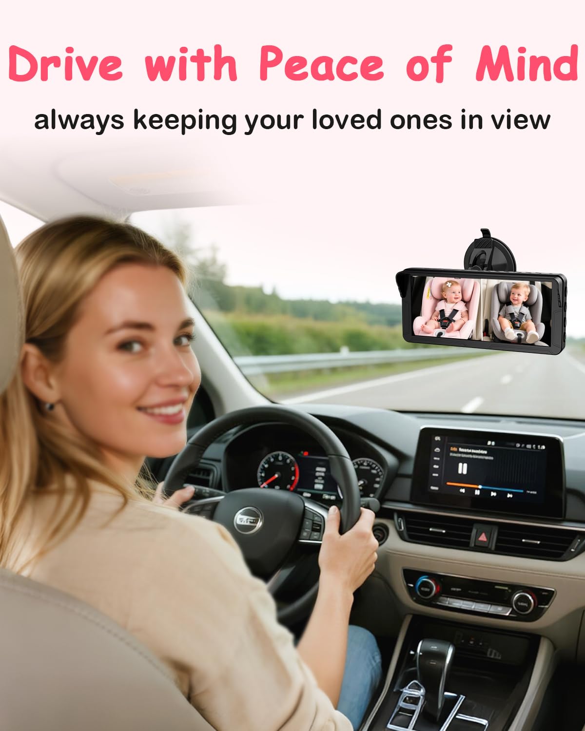 Rohent Dual Baby Car Camera for 2-Kids: 6.9'' HD Split Screen with Auto Brightness 1080P Backseat Camera for Twins Infrared Night Vision - Image 4