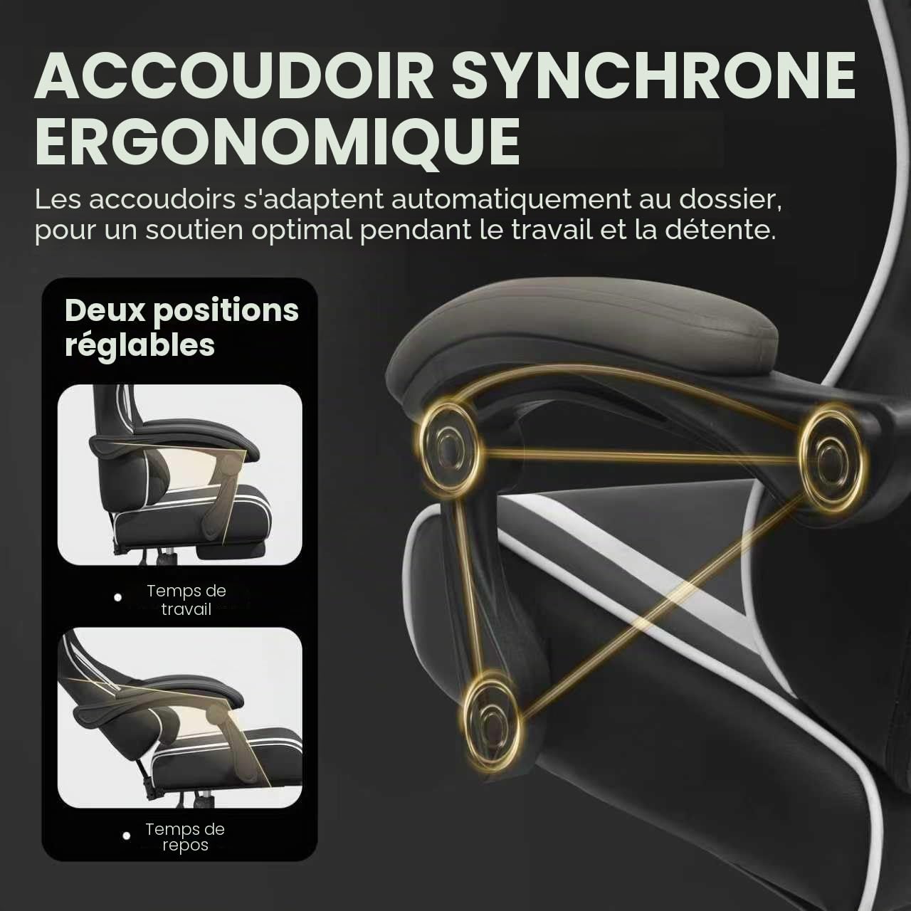 Chaise Siege Gaming Ergonomique-Chaises de Gamer avec Appui-Tête et Support Lombaire Repose-Pieds Rétractable Inclinaison du Dossier de 90 à 135° Capacité de Charge de 200 Kg