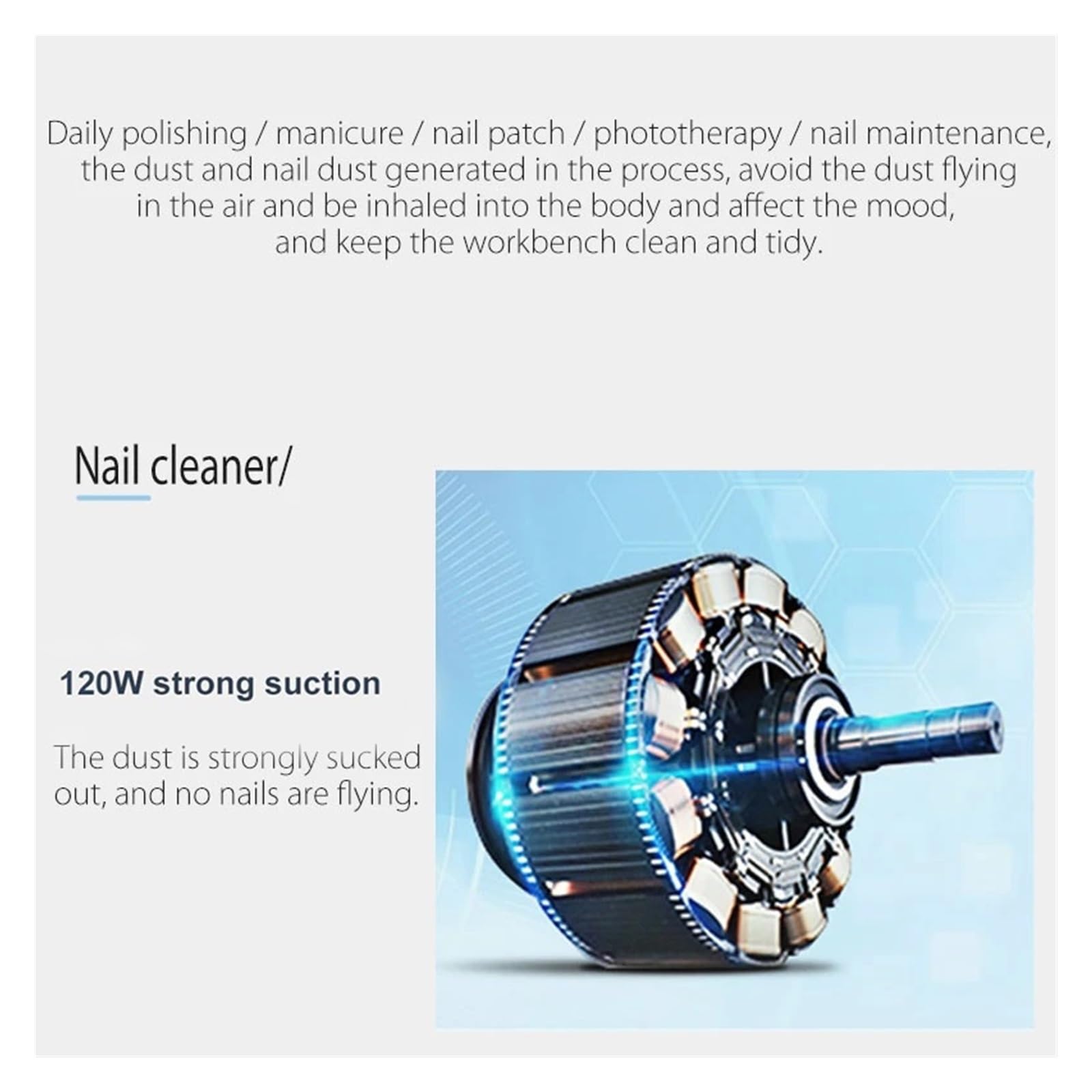 MRKU Aspirateur de poussière pour Ponceuse à Ongles avec Filtre Lavable, Aspiration silencieuse, hotte de manucure pour Ventilateur de Table Professionnel