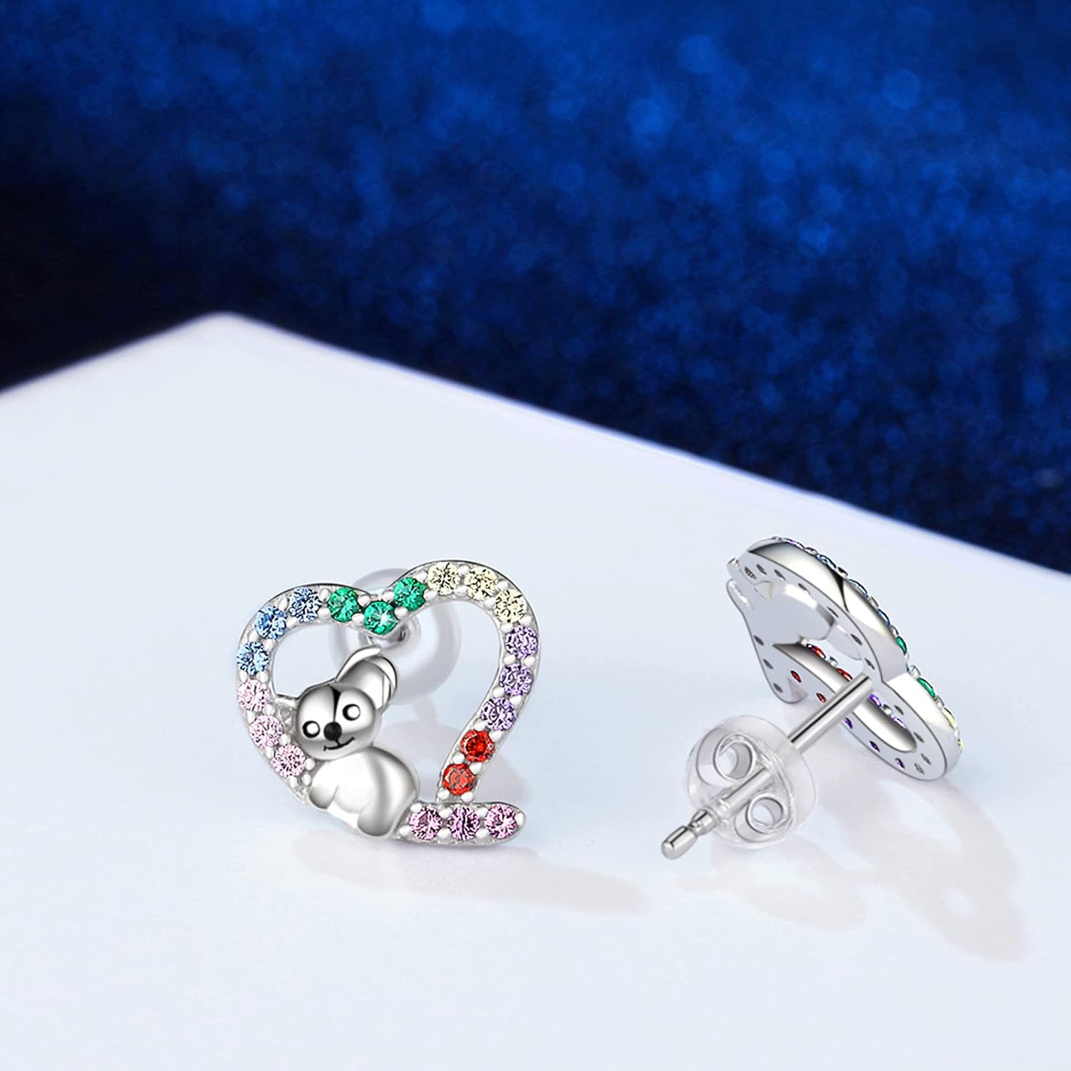 Hypoallergenic Sloth/Panda/Koala/Cat Stud Earrings for Girls Women 925 Sterling Silver Colorful Animal Heart Earring Studs for Sensitive Ears Sloth Jewelry Gifts. - Image 5