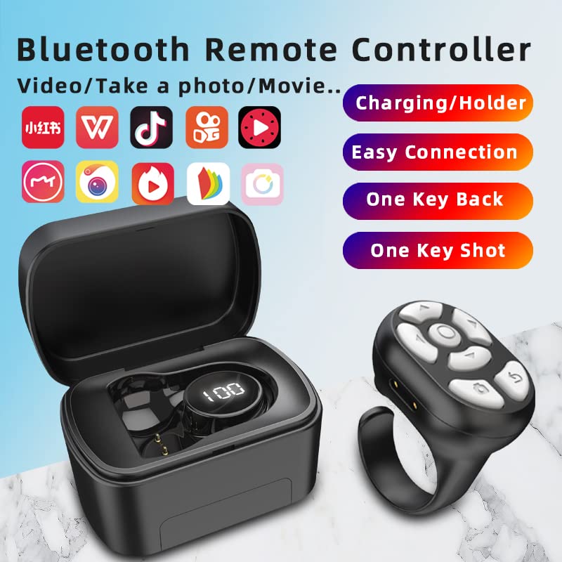 Ranliy Fingertip Wireless Bluetooth Remote Control, Bluetooth Scrolling Ring Remote Fingertip Video Controller Finger Scroller Remote Control Ring Blu