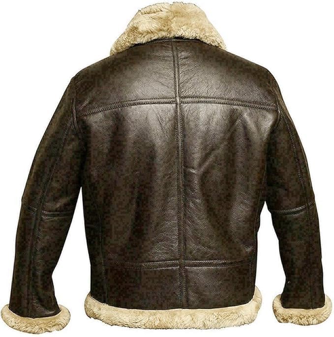 Men's RAF B3 Aviator Sheepskin Leather Jacket with Fur Collar & Adjustable Waist Belt – Mens Bomber Jacket2