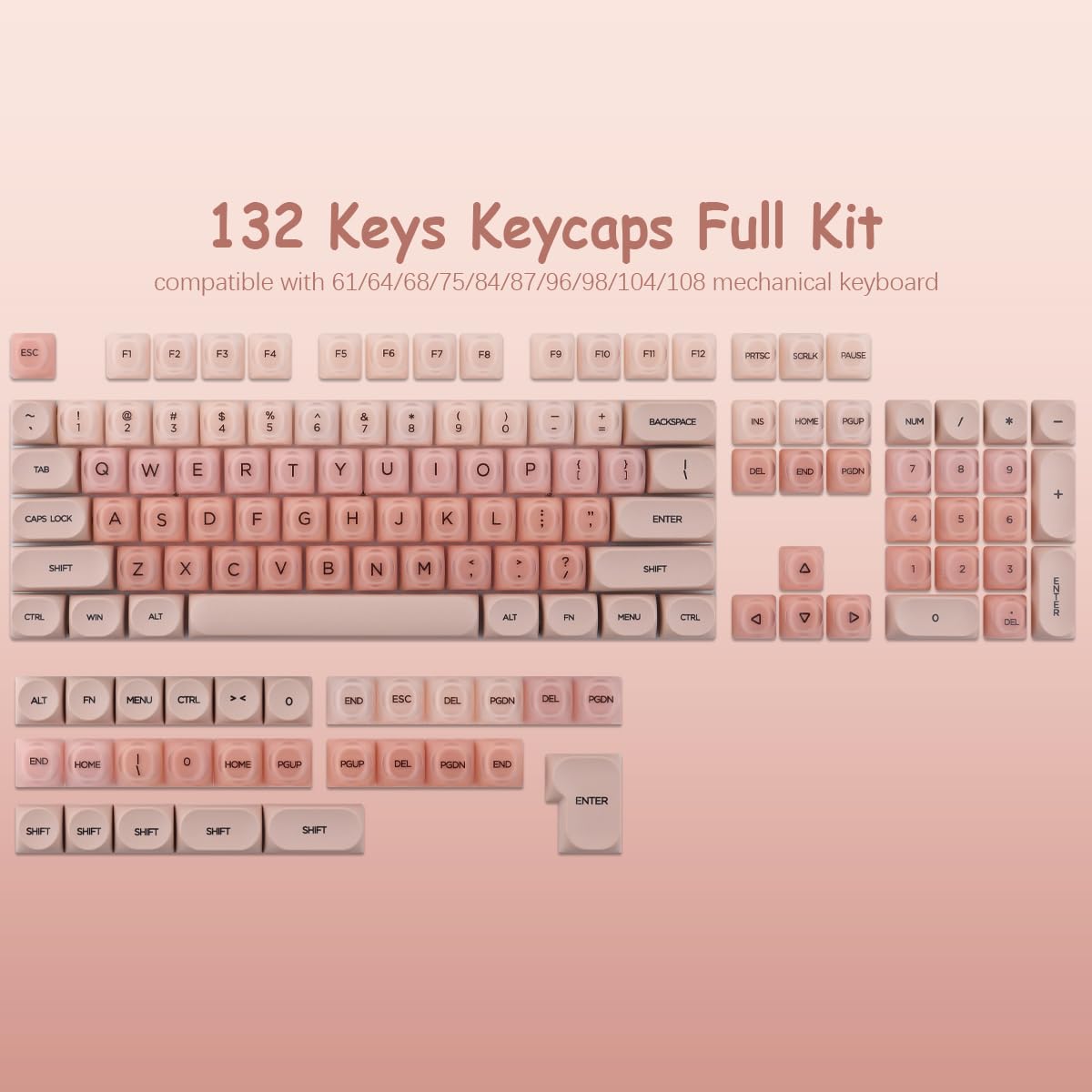 Crystal Jelly PBT Keycaps - 132 klawisze HOA Profile przezroczyste Double Shot Pink Foundation Keycaps for Cherry MX Switch Mechanical Keyboards