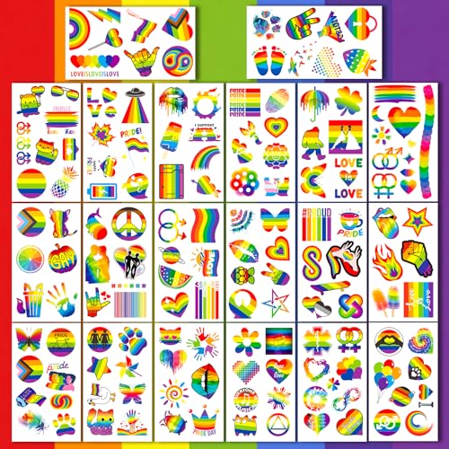 Image of 20 Sheets 2026 Pride Temporary Tattoos,170+ PCS LGBT Rainbow Gay Pride tattoos Stickers for Women, Men, Adults, Rave Party Accessories, Equality Celebrations
