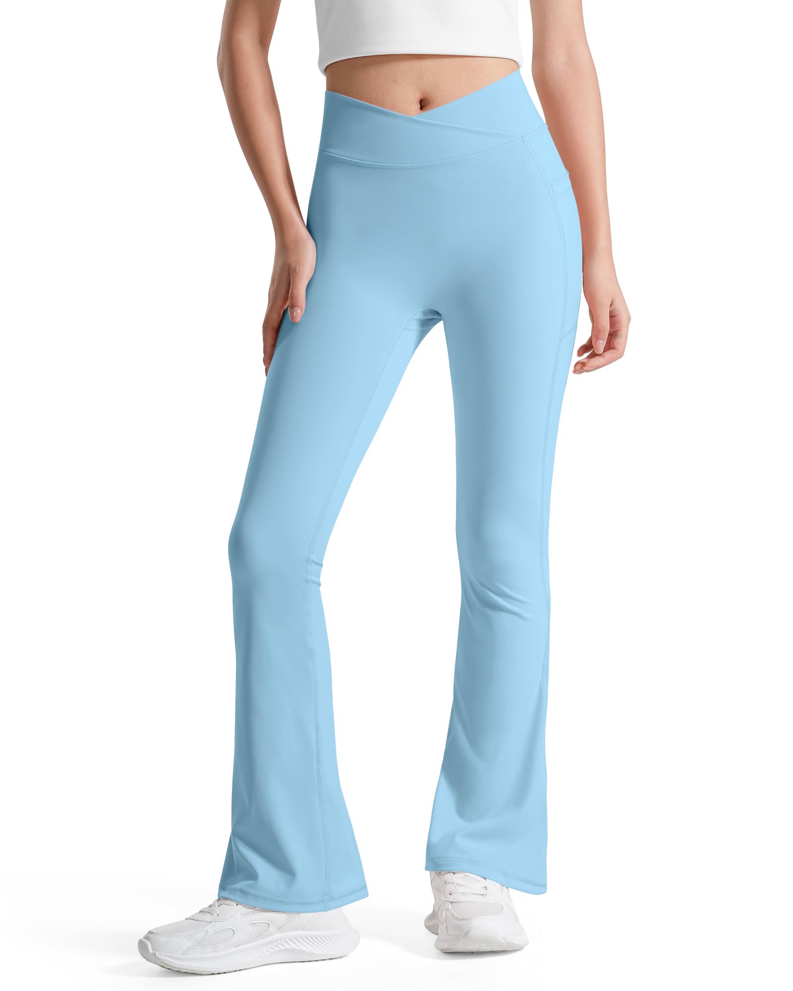 BOOPH Girls Flare Leggings with Pockets Cross-Waist High Waisted Yoga Pants Bell Bottoms Athletic Pants