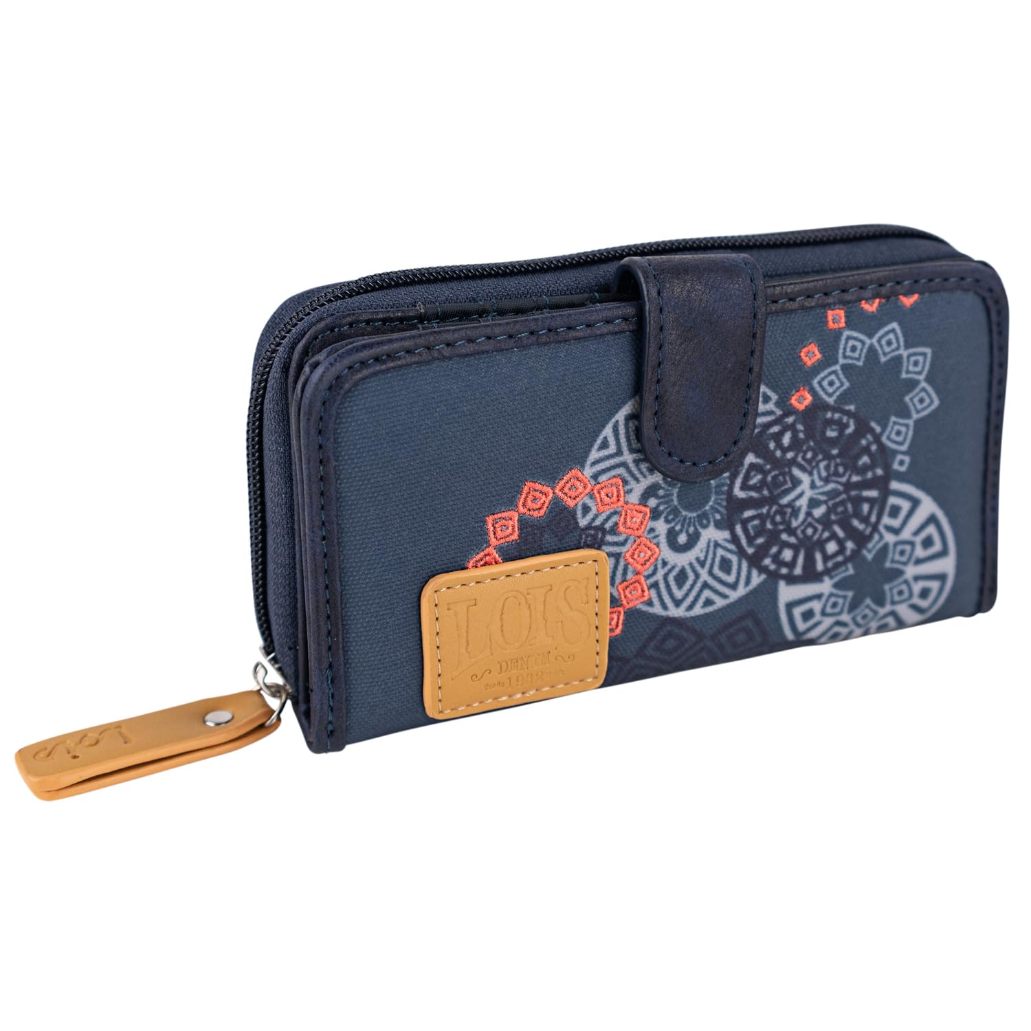 Lois - Portemonnee voor vrouw met kaarthouders en rits sluiting portemonnee. denim stijl gecombineerd met mandala's. 310516, Blauw, Un tamaño, Casual : Lois