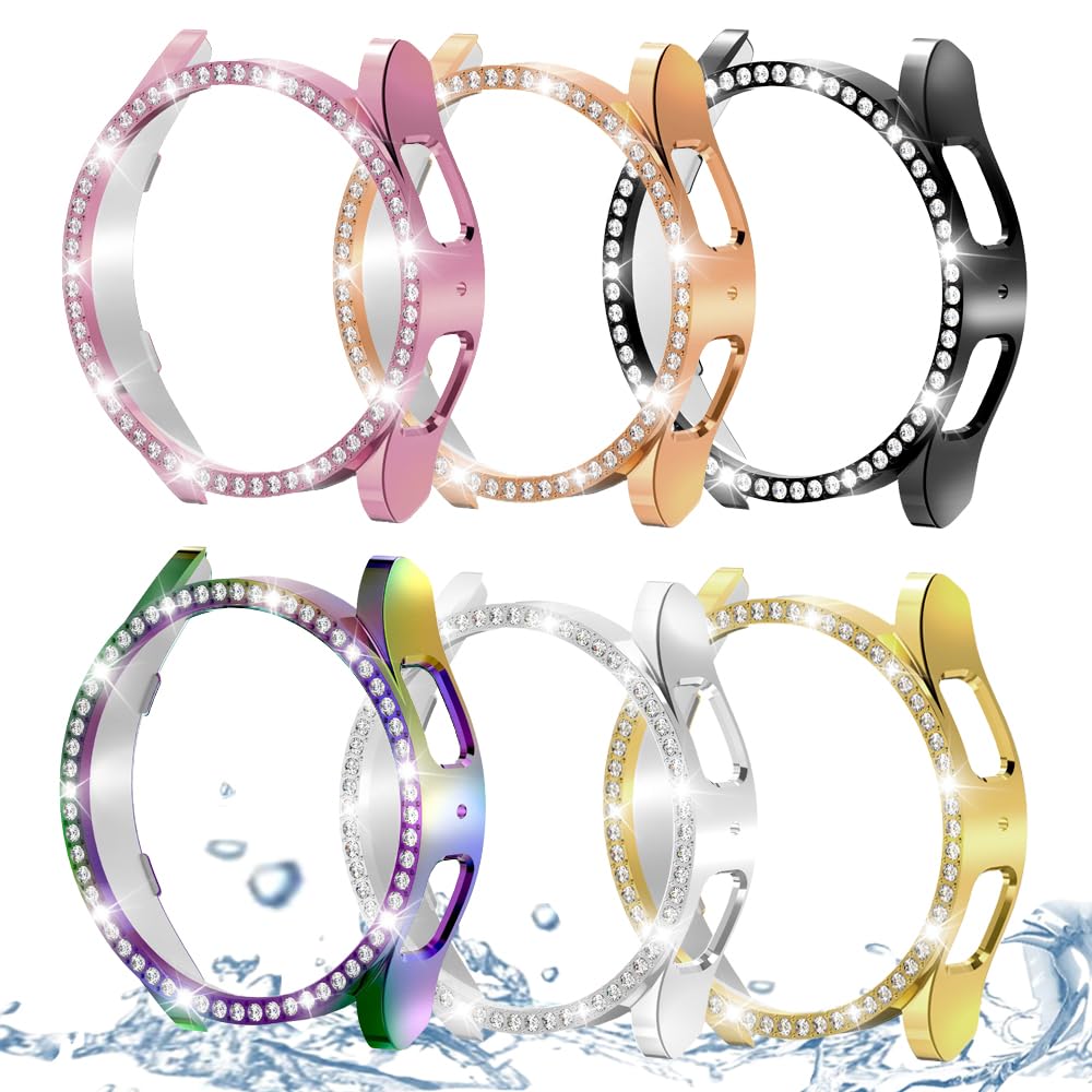 DEALELE [2-PACK] Case Compatible with Samsung Galaxy Watch 5/4 44mm, Bling Single-Row Diamond PC Protective Case Replacement Watch Cover Bumper (44mm, Gold+Transparent) — view 84