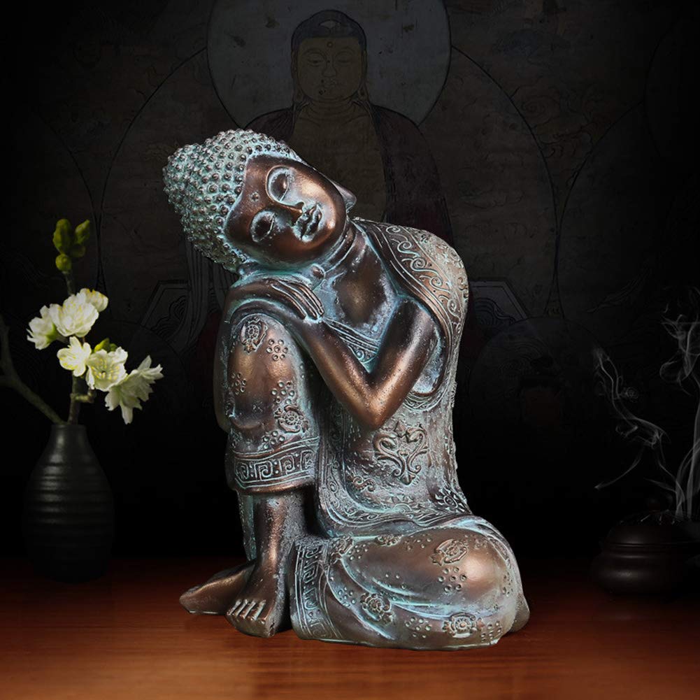 Zen Light Statua di Buddha Meditazione in Resina Antica - Decorazione Zen - 17 x 12,5 x 23 cm