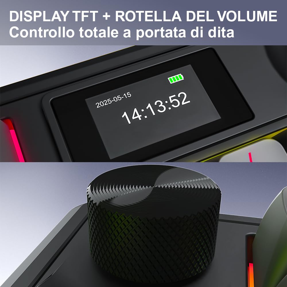 HATOR Skyfall 100 Pro Wireless Tastiera Gaming meccanica senza fili, Silent Switches, Hot-Swap, RGB, PBT, TFT Screen, 1000Hz, 2.4GHz/Bluetooth 5.3/USB-C, PC/Mac, EU/ISO Layout (QWERTY), Grigio/Nero