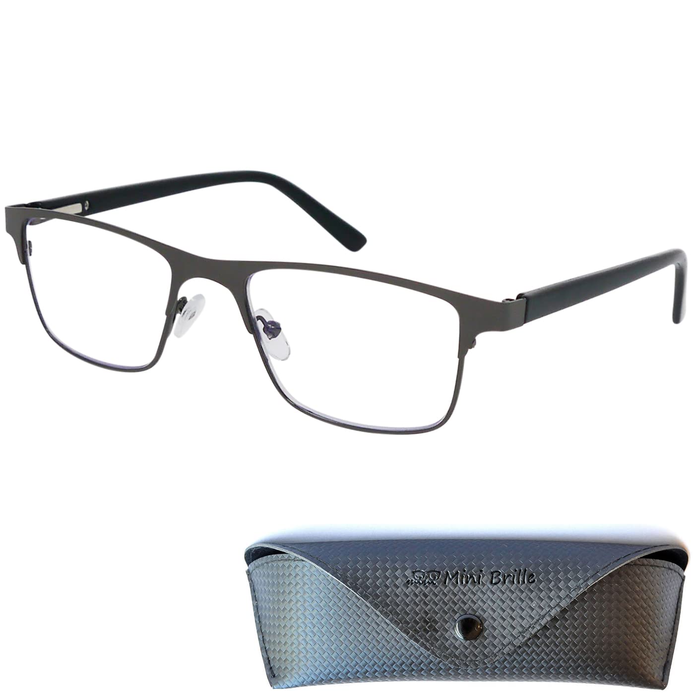 Mini Brille Gafas de Lectura con Cristales Rectangulares, Montura Cuadradas de Acero Inoxidable, Gafas Para Leer Hombre y Mujer