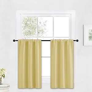 RYB HOME Bathroom Curtains Room Darkening Privacy Small Window Curtains for Bedroom Kitchen Basement RV Camper Portable, Wide 29 inches x Long 30 inches, Light Yellow, 2 Panels